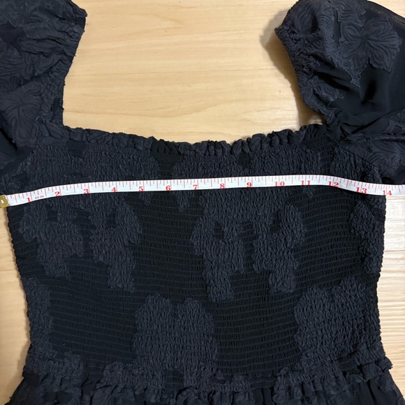 Wilfred Tempest Dress Black Floral Smocked Mini Medium Square Neck Puff Sleeve - Picture 12 of 14